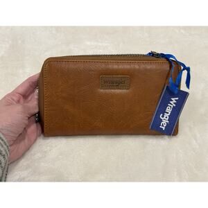 Brown Vegan Leather Wrangler Wallet Long Zip Around New with tags NWT